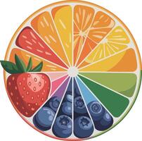 A fruit and vegetable slice with a rainbow color scheme vector