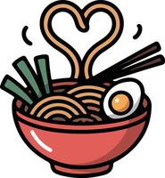 A bowl of noodles with chopsticks and an egg vector