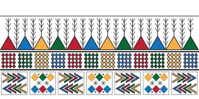 Arabian Asiri pattern border with vibrant geometric motifs and folk symbols for ethnic textile and fabric design vector