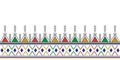 Traditional Asiri tribal geometric border with colorful triangles and diamond motifs for cultural textile design vector