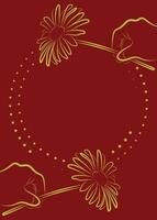 Elegant Floral Frame Greeting or Invitation Card Template with Hands Holding Flowers on Red Background vector
