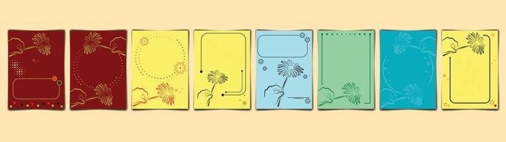 Abstract Floral Card Design Bundle, Daisy Line Art with Colorful Backgrounds vector