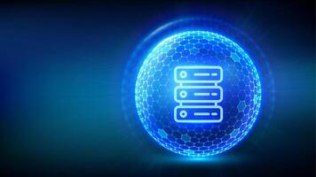 Blue data server icon in sphere vector
