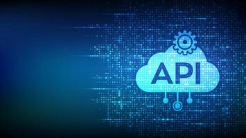 Application Programming Interface icon made with binary code. API technology concept. Software development tool. Data integration. Digital binary code background with digits 1.0. Illustration. vector
