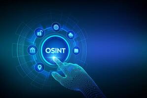 Digital hand pressing OSINT button vector