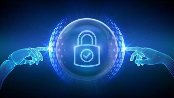 Digital padlock in a holographic orb vector