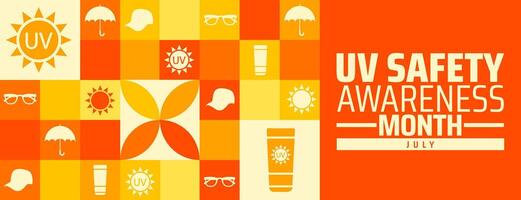 UV Safety Awareness Month Geometric shape pattern background banner or poster design template. observed every year in july. Holiday concept. Use to any Template, card, poster, placard, template vector