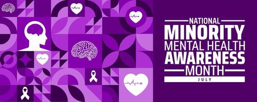 National Minority Mental Health Awareness Month Geometric shape pattern background banner or poster template. observed every year in july. Holiday concept. Use to any Template, card, poster vector