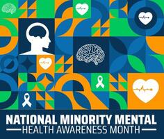 National Minority Mental Health Awareness Month Geometric shape pattern background banner or poster design template. observed every year in july. Holiday concept. Use to any Template, card, poster vector