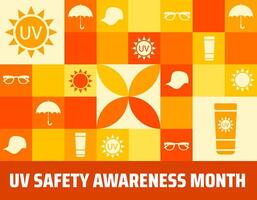 UV Safety Awareness Month Geometric shape pattern background banner or poster design template. observed every year in july. Holiday concept. Use to any Template, card, poster, placard, template. vector
