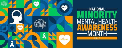 National Minority Mental Health Awareness Month Geometric shape pattern background banner or poster design template. observed every year in july. Holiday concept. Use to any Template, card, poster. vector