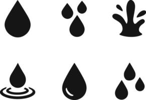 Solid black silhouette set on white background featuring isolated water drop icons vector