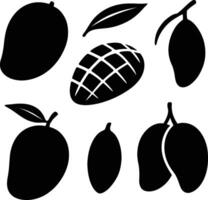 Solid black silhouette set on white background featuring mango icons vector