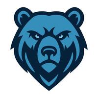Bear head logo with a simplified, angular design. The bear is illustrated in a monochromatic blue color scheme with varying shades creating depth. vector
