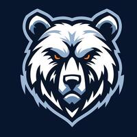 Grizzly bear head graphic with bold, angular outlines in black and light blue. vector