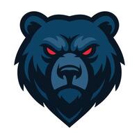 Bear's head in a bold, graphic style. The bear has a dark blue color palette, with sharp, angular lines defining its features. vector