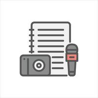 journalist tools filled outline icon. journalist equipment color line illustration. vector