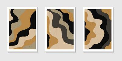 Set of abstract contemporary mid century posters with Abstract shapes. Design for wallpaper, background, wall decor, cover, print, card. Modern boho landscape minimalist art template. vector