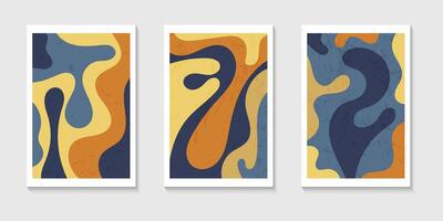 Set of abstract contemporary mid century posters with Abstract shapes. Design for wallpaper, background, wall decor, cover, print, card. Modern boho landscape minimalists vector