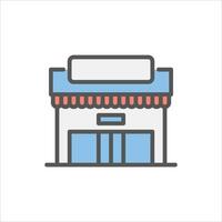 shop front view filled outline icon. store color line illustration. vector