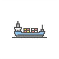 cargo ship water transport filled outline icon. container ship color line illustration. vector