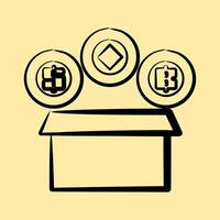 Icon initial coin offering. Crypto currency elements. Icon in hand drawn style. vector
