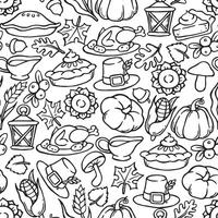 seamless pattern, coloring page of cozy autumn, thanksgiving day. doodle print vector