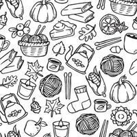 seamless pattern, coloring page of cozy autumn. doodle print vector