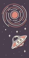 galaxy portal and spaceship icons, sci-fi universe theme vector