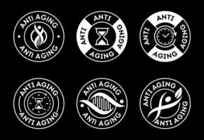 Anti aging icon set design. Anti aging badge label sign white on black background vector