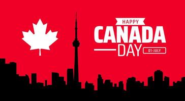 Happy Canada Day Banner or background Flat Design with Maple Leaf, CN Tower vector