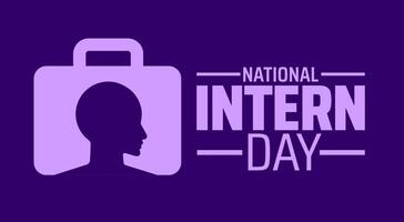 National Intern Day background or banner design. Purple Briefcase Icon with Head Silhouette for Interns, Representing New Opportunities and Professional Development vector