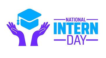 National Intern Day background or banner design. Hands Supporting Graduation Cap Icon, Symbolizing Education, Mentorship, and Career Opportunity for Interns. vector