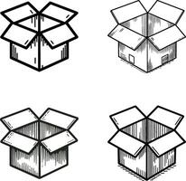 A simple line drawing of an open cardboard box vector