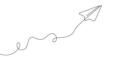 Plane continuous one line paper art travel outline icon sketch illustration doodle trip. Art single line plane flight air airplane background linear aircraft fly airport business international vector