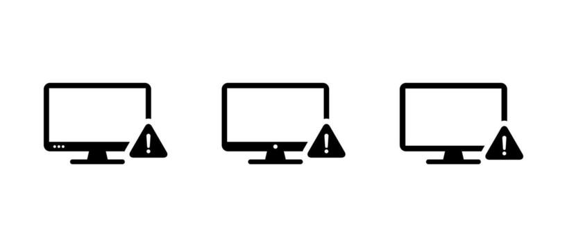 escritorio computadora monitor con advertencia firmar icono. malware y virus alerta símbolo vector