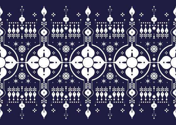 Floral, ethnic fabric seamless pattern, blue and white style, design for cloth, carpet, batik.