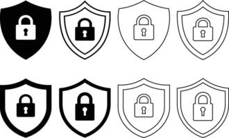 Secure shield icons representing privacy protection and digital security in various styles vector