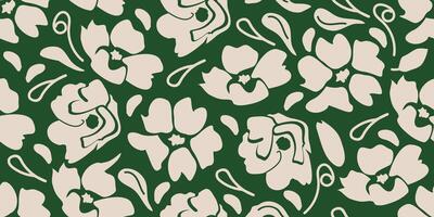 Exotic hand drawn flowers green color, seamless patterns with floral for fabric, textiles, clothing, wrapping paper, cover, banner, home decor, abstract backgrounds. vector