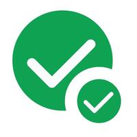 A green check mark inside a green circle, another smaller green circle with a check mark on the bottom right, white background vector