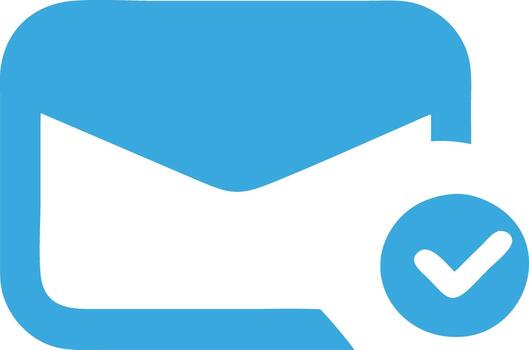 A blue and white email icon with a check mark in the bottom right corner, isolated on a white background vector
