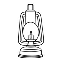 Kerosene Lamp Illustration with Black and White Line Art, Perfect for Coloring Books, Educational Materials, Retro Decorative Elements, or Vintage Designs vector