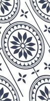 A blue and white tile pattern with a floral design in the center, surrounded by a scalloped border, with smaller floral motifs in the corners vector