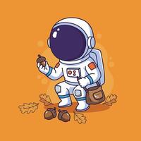 astronaut with acorn and hazelnut in autumn . illustration vector