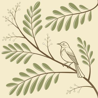 Delicate acacia leaf pattern in a seamless layout, tiny oval leaves on branching stems, subtle desert plant texture