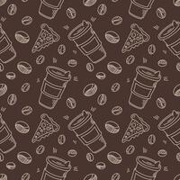 A hand-drawn coffee pattern, a pizza, a sketch in black ink, a sketch-style design made in the style of doodles. vector
