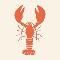 Simple bold red lobster silhouette on a light background. Ideal for seafood restaurant branding, beach-themed decor, or summer design projects. vector