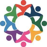 A colorful group of people holding hands in a circle vector
