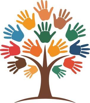 A tree with many hands on it vector