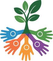 A logo with four hands holding a tree vector